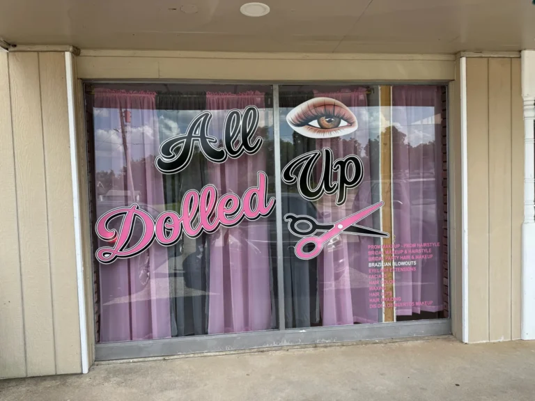Window Graphics for All Dolled Up Salon in Ardmore | Custom Storefront Branding by HGX